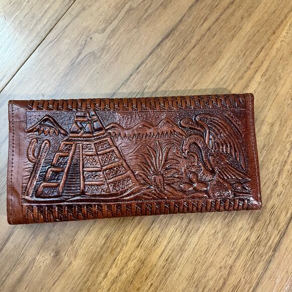 Vintage Wallet Tooled Leather Venice Floral Snap Envelope - Picture 2 of 14